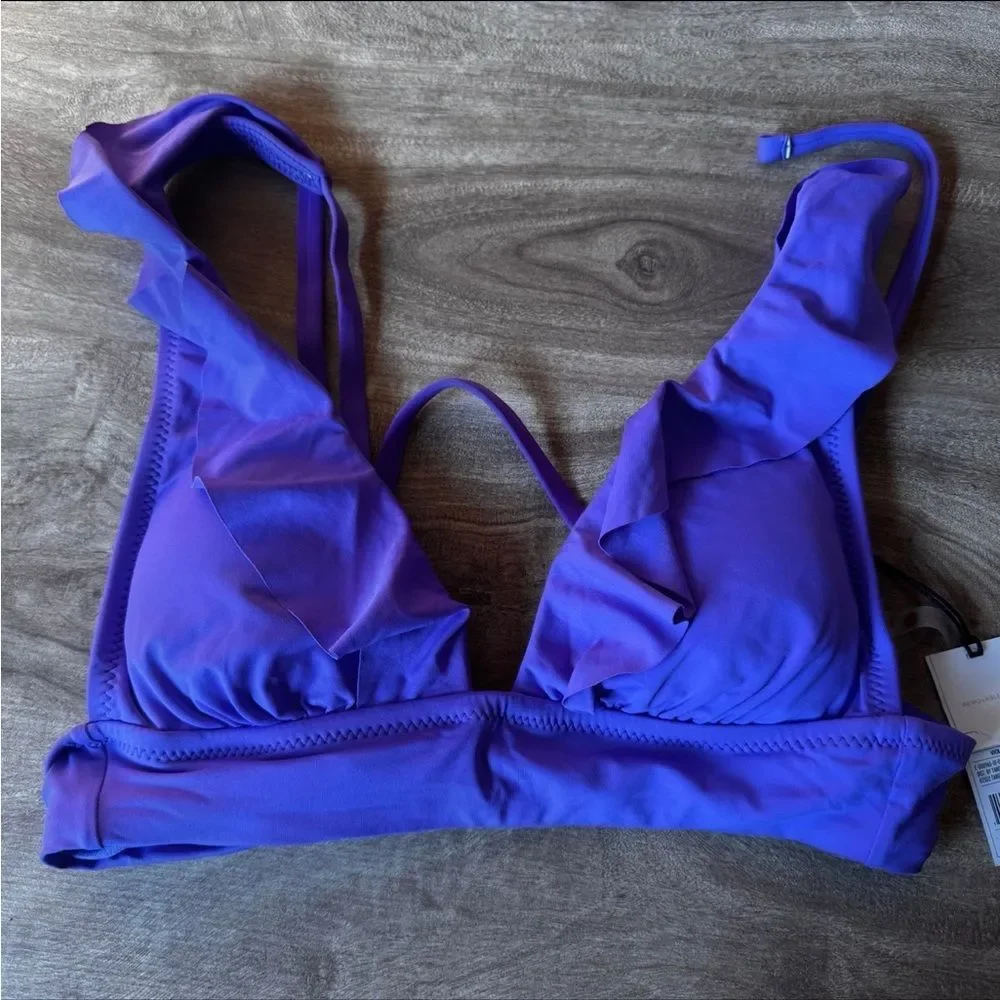 Shade & Shore Bikini Top Women’s Sm Ruffled Purple Swim Top Removable Pads NEW